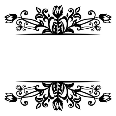 Davetiye şablonu, çiçekler çerçeve tasarım elemanı. Vektör