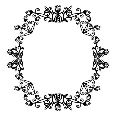 Siyah ve beyaz çiçek çerçevesi, şablon ve tebrik kartı tasarımı. Vektör
