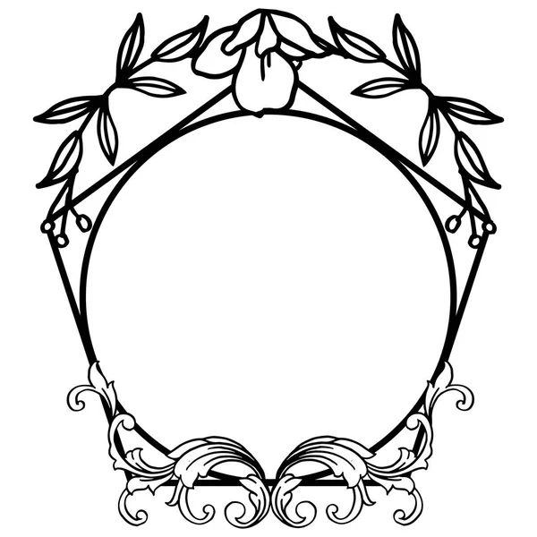 Flower frame and leaves with realistic black and white colors. Vector — Stock Vector