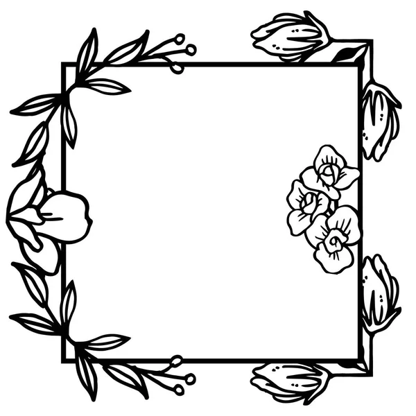 Blomma ram och blad med realistiska svarta och vita färger. Vektor — Stock vektor