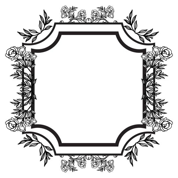 Floral frame zwart-wit, geïsoleerd op een witte achtergrond, ontwerp mooie kaart. Vector — Stockvector