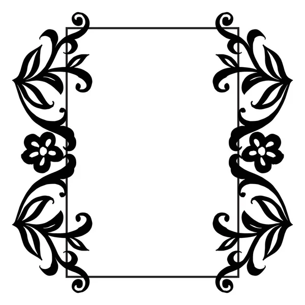 Black and white flower frame, template and design of greeting card. Vector — Stock Vector