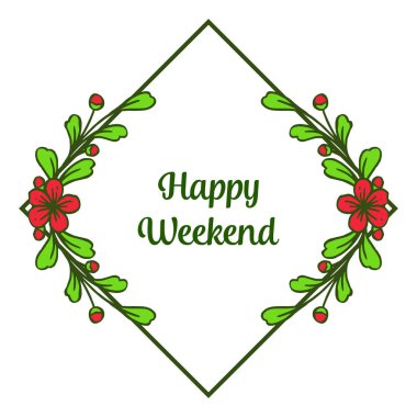 Tebrik kartı mutlu hafta sonu için güzel yeşil yapraklı çiçek çerçevesi. Vektör