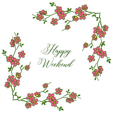 Beyaz zemin üzerinde izole kart tasarımı mutlu hafta sonu için soyut çelenk çerçevesi. Vektör