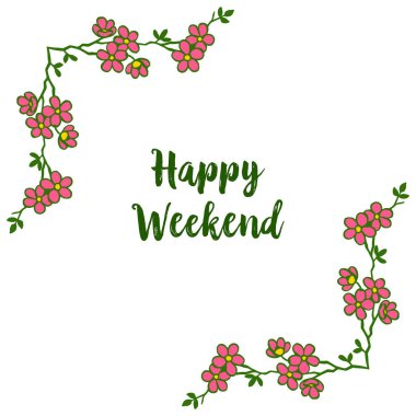 Beyaz zemin üzerinde izole kart tasarımı mutlu hafta sonu için soyut çelenk çerçevesi. Vektör