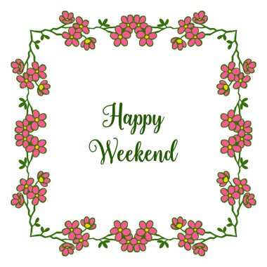 Beyaz zemin üzerinde izole kart tasarımı mutlu hafta sonu için soyut çelenk çerçevesi. Vektör