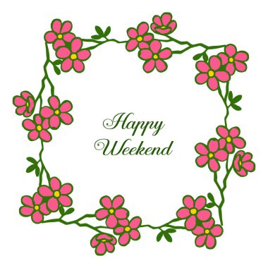 Beyaz zemin üzerinde izole kart tasarımı mutlu hafta sonu için soyut çelenk çerçevesi. Vektör