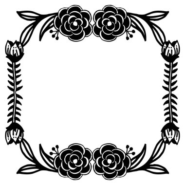 Floral Frame siyah beyaz arka plan, kart şablonu, Vintage tarzı. Vektör