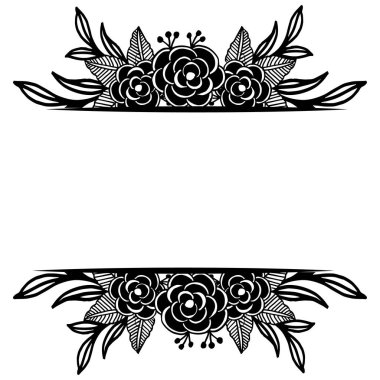 Güzel çiçek elemanı, davetiye, tebrik kartı ile siyah ve beyaz dekoratif çerçeve. Vektör