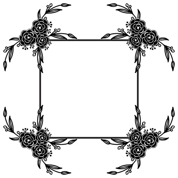 Patrón de marco de flores, decorativo en blanco y negro, diseño de tarjetas. Vector — Archivo Imágenes Vectoriales