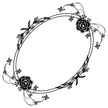 Çiçek çerçeve deseni, dekoratif siyah ve beyaz, kart tasarımı. Vektör