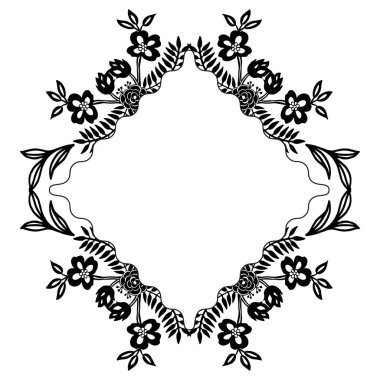 Siyah ve beyaz çiçek ve yaprak ile çerçeve, tebrik kartı süslü. Vektör