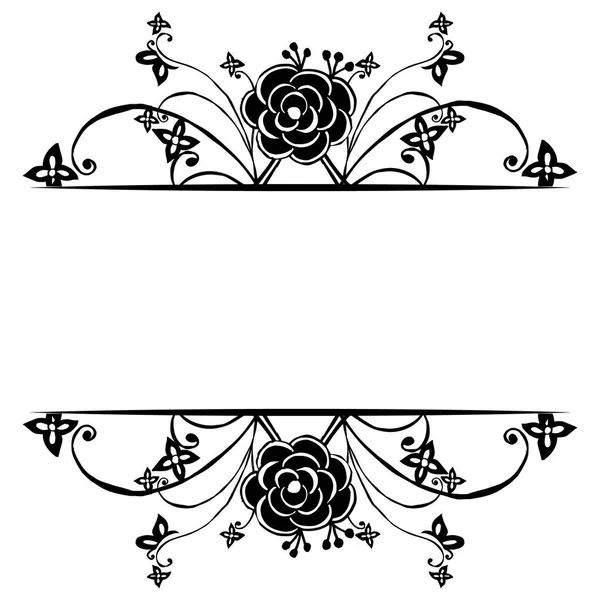 Marco decorativo, hermosa flor y hoja, elemento adornado de varias tarjetas, fondo blanco negro. Vector — Vector de stock