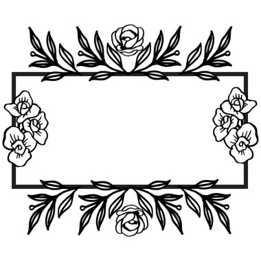 Yaprak çiçek çerçevesi sanat için çizgi sanat siyah. Vektör
