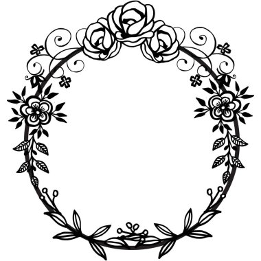Siyah ve beyaz, zarif yaprakları ve çiçek çerçevesi, kart süslü çeşitli için. Vektör