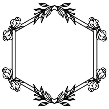 Siyah çizgi sanat, çiçek çerçevesi çizim, kart zarif tasarım. Vektör