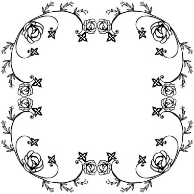 Siyah ve beyaz yaprakları çiçek ile dekoratif çerçeve. Vektör