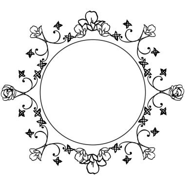 Beyaz arka planda siyah çizgi sanatı, yaprakları ve çiçek çerçevesi zarif. Vektör