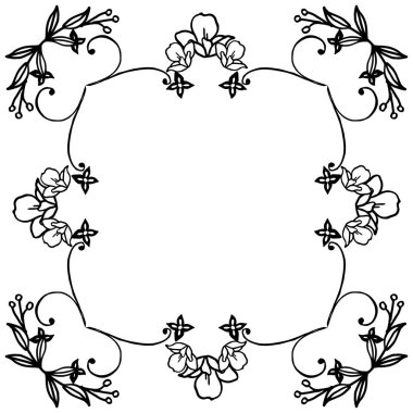 Beyaz arka planda siyah çizgi sanatı, yaprakları ve çiçek çerçevesi zarif. Vektör