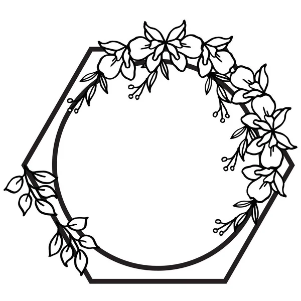 Línea de arte negro para obras de arte de marco floral hoja. Vector — Vector de stock