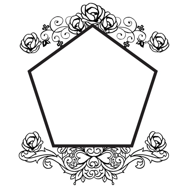 Carte de voeux design avec la beauté du cadre de fleurs noir et blanc. Vecteur — Image vectorielle