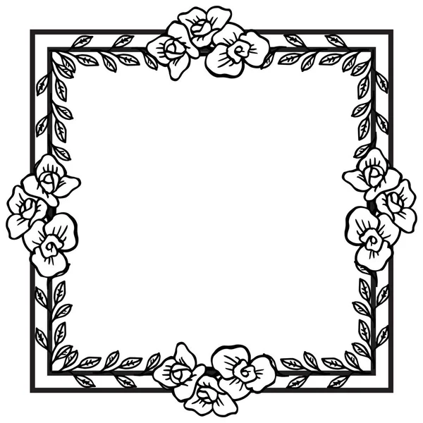 Tekening en schets mooie blad bloem frame met zwart-wit lijntekeningen. Vector — Stockvector