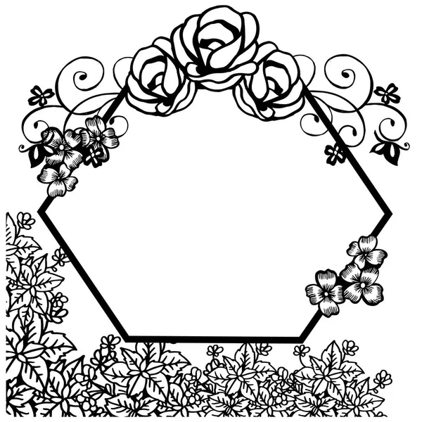 Dekorationsblatt Blumenrahmen in schwarzen und weißen Farben, für Design-Grußkarte. Vektor — Stockvektor