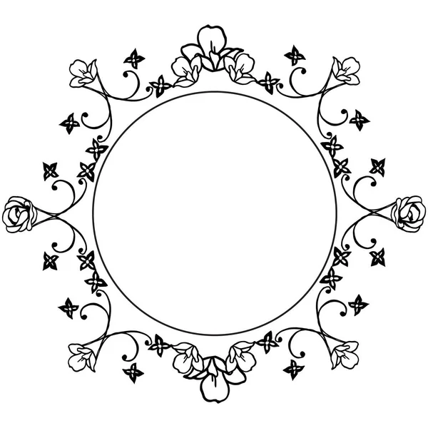 Beyaz arka planda siyah çizgi sanatı, yaprakları ve çiçek çerçevesi zarif. Vektör