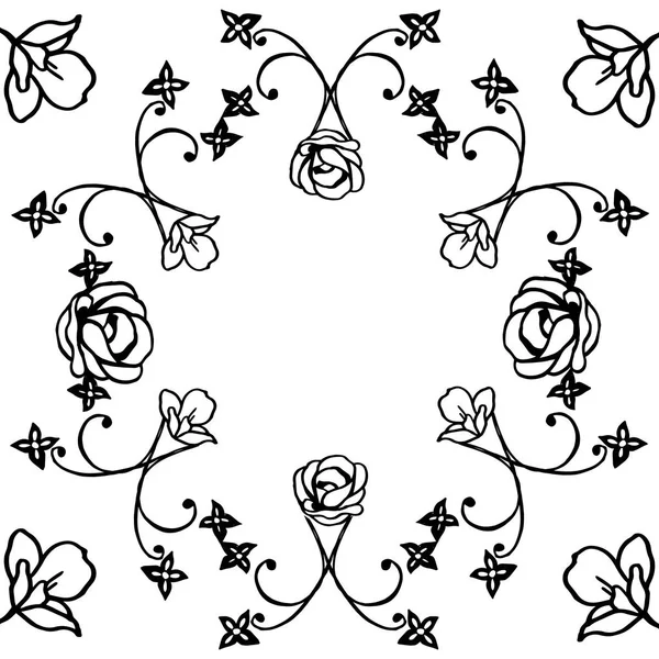 Schwarze Linien-Kunst auf weißem Hintergrund, Blätter und Blumenrahmen elegant. Vektor — Stockvektor