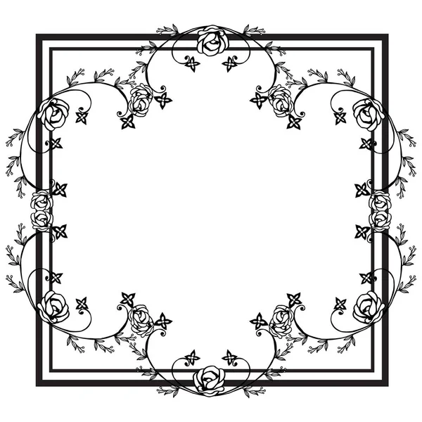 Beau cadre de fleurs noir et blanc, pour carte de vœux design. Vecteur — Image vectorielle