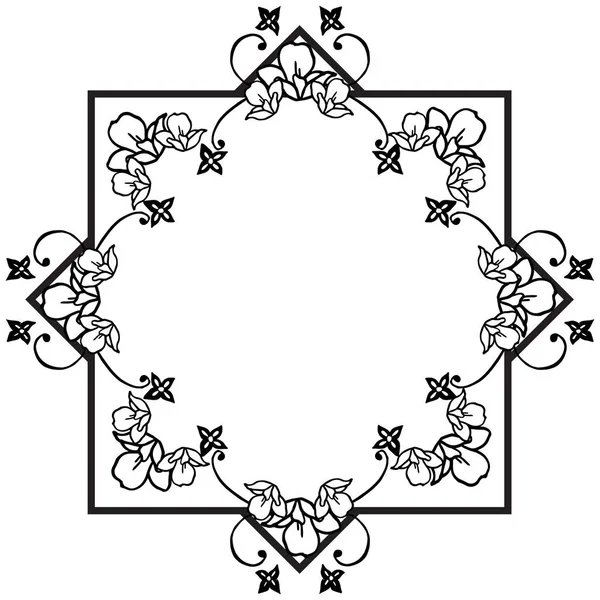 Schöner schwarzer und weißer Blumenrahmen, für Design-Grußkarte. Vektor — Stockvektor