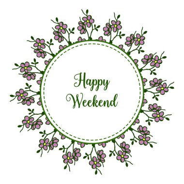 Modern çerçeve, kart mutlu hafta sonu, parlak mor çiçek. Vektör