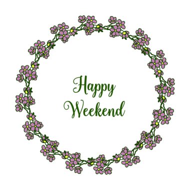 Kart tasarımı mutlu hafta sonu, zarif mor çiçek çerçeveleri. Vektör