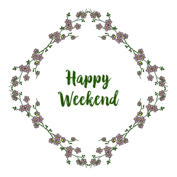 Güzel mor çelenk çerçevesi, tebrik kartı mutlu hafta sonu için tasarım. Vektör
