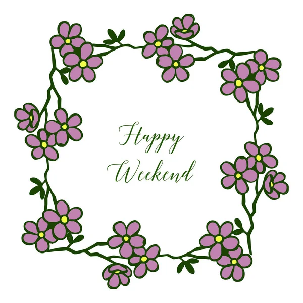 Banner mutlu hafta sonu, dekorasyon sevimli mor çiçek çerçevesi. Vektör