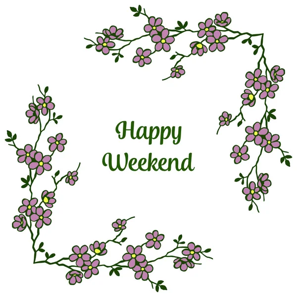Banner glückliches Wochenende, Dekoration niedlich lila Blumenrahmen. Vektor — Stockvektor