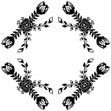 Çiçek deseni siyah beyaz, beyaz bir zemin üzerinde izole, çerçeve dekoratif, çeşitli kart için. Vektör