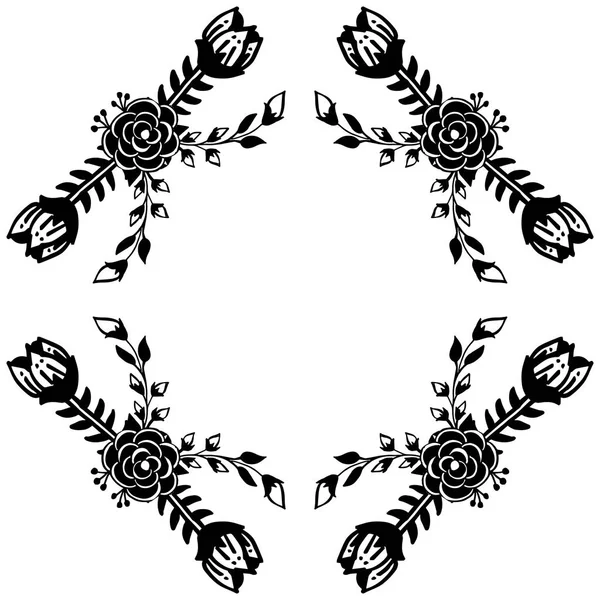 Kwiat wzór czarny biały, wyizolowany na białym tle, dekoracyjne ramy, dla różnych kart. Wektor — Wektor stockowy