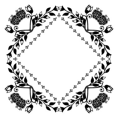 Şekil çiçek çerçevesi, kart şablonu, izole siyah beyaz. Vektör