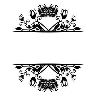 Şekil çiçek çerçevesi, kart şablonu, izole siyah beyaz. Vektör