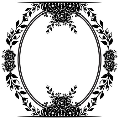 Şekil çiçek çerçevesi, kart şablonu, izole siyah beyaz. Vektör
