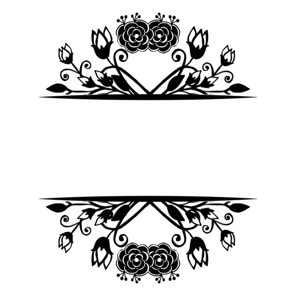 Forma cornice floreale, modello di carte, isolato bianco nero. Vettore — Vettoriale Stock