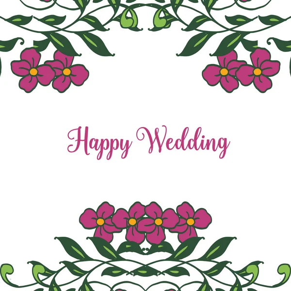 Zarif davetiye, mutlu düğün yazısı, Vintage çiçek çerçevesi. Vektör — Stok Vektör
