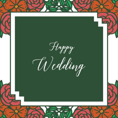 Yeşil bir zemin üzerinde çiçek çerçevesi, yaprak süslü dalları, kart mutlu düğün duvar kağıdı. Vektör