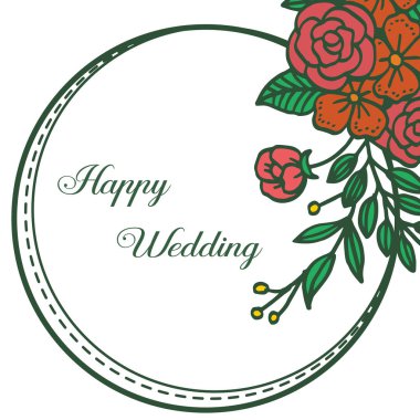 Yeşil bir zemin üzerinde çiçek çerçevesi, yaprak süslü dalları, kart mutlu düğün duvar kağıdı. Vektör