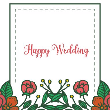 Çiçek çiçeği çerçevesi, Vintage tarzı, kart mutlu düğün daveti ile zarif desen. Vektör