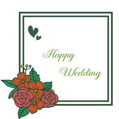 Vintage çiçek çerçevesi, kart mutlu düğün süslü için. Vektör