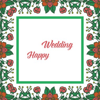 Vintage çiçek çerçevesi, kart mutlu düğün süslü için. Vektör