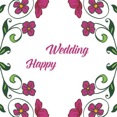 Şekil zarif çerçeve, çeşitli renk çiçekler ve yeşil yaprak dalları, kart mutlu düğün tasarımı. Vektör