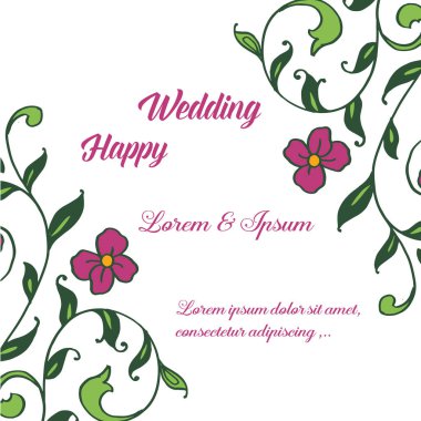 Şablon mutlu düğün, dekorasyon güzel, çiçek çerçevesi desen sanatı ile. Vektör